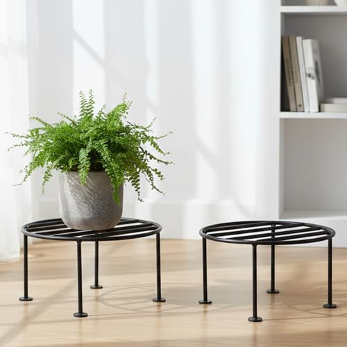ORILEY Round Plant Stand Galvanised Metal Flower Pot Holder Gamla Support Corner Rack Outdoor Display Shelf for Home Garden Balcony Decoration - (Pack of 8, Black) - Image 9