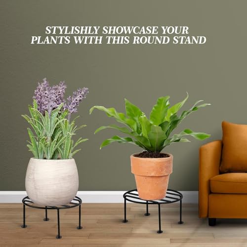 ORILEY Round Plant Stand Galvanised Metal Flower Pot Holder Gamla Support Corner Rack Outdoor Display Shelf for Home Garden Balcony Decoration - (Pack of 8, Black) - Image 4