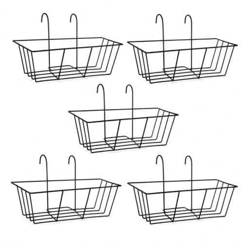 ecofynd 5 Pack Round Metal Hanging Flower Pot Stand For Railing planters, Gamla stand Pot Holder for Balcony decoration items outdoor, Plant stands for balcony, Flower pot stand indoor (Black, PS028) - Image 12