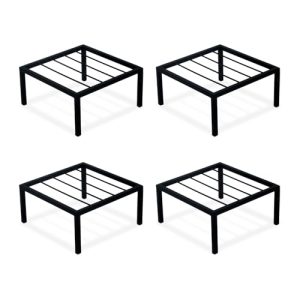 BonKaso Square (Pack of 4) Metal Plant Stand for Balcony & Garden (25.4x 25.4 x 12.7 cm) | Flower Pot Holder for Indoor & Outdoor Use | Decorative Planter Stand for Living Room & Home Decor- Black