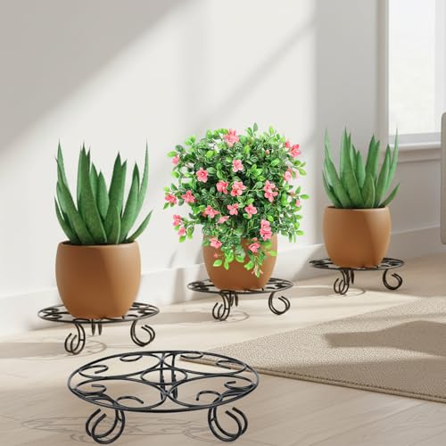ORILEY Round Plant Stand Galvanised Metal Flower Pot Holder Gamla Support Corner Rack Outdoor Display Shelf for Home Garden Balcony Decoration - (Pack of 8, Black) - Image 27