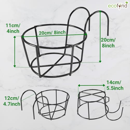 ecofynd 5 Pack Round Metal Hanging Flower Pot Stand For Railing planters, Gamla stand Pot Holder for Balcony decoration items outdoor, Plant stands for balcony, Flower pot stand indoor (Black, PS028) - Image 2
