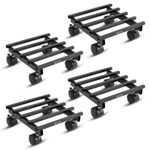 Urban Plant Heavy Duty Plant Stand with Wheels | Wheel Pot Trolley for Balcony, Indoor & Outdoor | Rust-Proof Metal Gamla Stand (Black Square Caddy – Pack of 4)