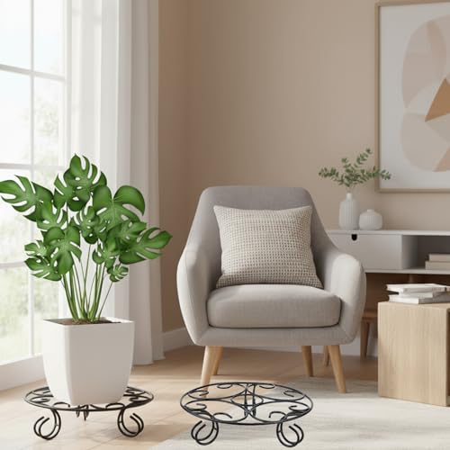 ORILEY Round Plant Stand Galvanised Metal Flower Pot Holder Gamla Support Corner Rack Outdoor Display Shelf for Home Garden Balcony Decoration - (Pack of 8, Black) - Image 28