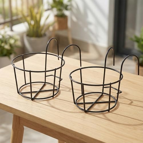 ecofynd 5 Pack Round Metal Hanging Flower Pot Stand For Railing planters, Gamla stand Pot Holder for Balcony decoration items outdoor, Plant stands for balcony, Flower pot stand indoor (Black, PS028) - Image 9