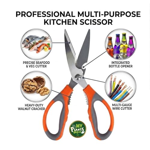 Multipurpose Kitchen Scissors Heavy Duty Stainless Steel | Utility Scissors for Meat, Fish, Poultry, Vegetables & Herbs | Wire Cutting Scissor with Ergonomic Anti-Slip Handle - Image 4