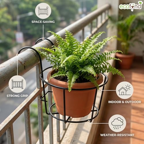 ecofynd 5 Pack Round Metal Hanging Flower Pot Stand For Railing planters, Gamla stand Pot Holder for Balcony decoration items outdoor, Plant stands for balcony, Flower pot stand indoor (Black, PS028) - Image 4