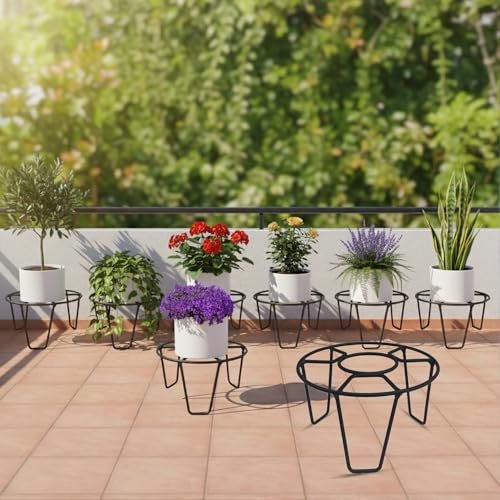 ORILEY Round Plant Stand Galvanised Metal Flower Pot Holder Gamla Support Corner Rack Outdoor Display Shelf for Home Garden Balcony Decoration - (Pack of 8, Black) - Image 13
