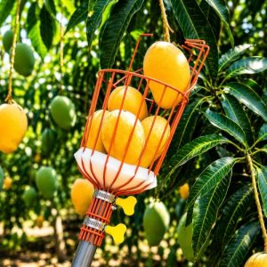 Fruit Picker with Net Basketfor Mango, Apple, Orange, Guava, Chikoo and Lemon Harvesting, Compatible with Extension Pole (Basket Style Mango Picker)