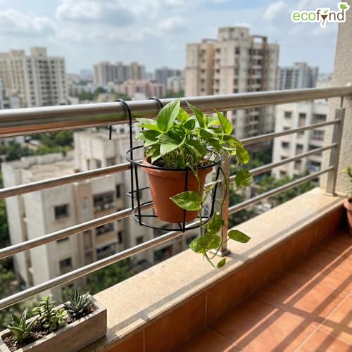ecofynd 5 Pack Round Metal Hanging Flower Pot Stand For Railing planters, Gamla stand Pot Holder for Balcony decoration items outdoor, Plant stands for balcony, Flower pot stand indoor (Black, PS028) - Image 6
