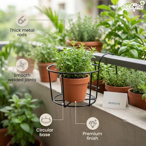 ecofynd 5 Pack Round Metal Hanging Flower Pot Stand For Railing planters, Gamla stand Pot Holder for Balcony decoration items outdoor, Plant stands for balcony, Flower pot stand indoor (Black, PS028) - Image 3