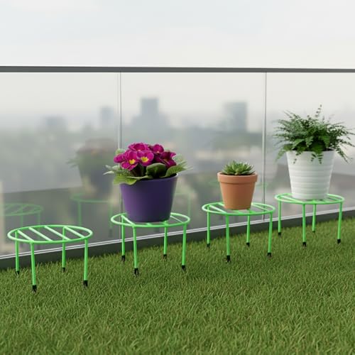 ORILEY 4 Pcs Round Plant Stand Galvanised Metal Flower Pot Holder Rust Resistant Gamla Support Corner Rack Outdoor Display Shelf for Home Garden Balcony Decoration (Black) - Image 16