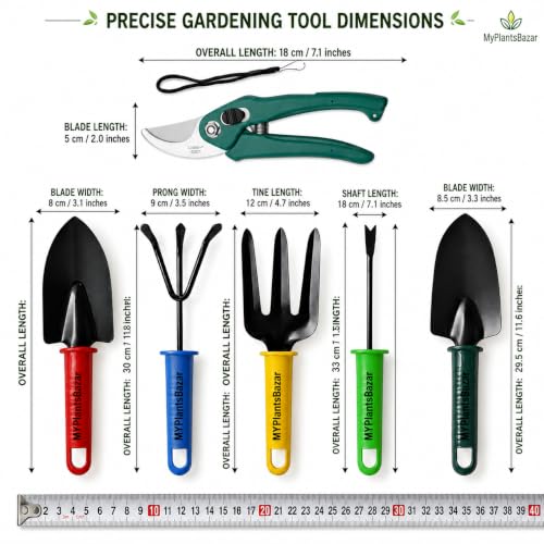 MYPlantsBazaar Premium 6-Piece Gardening Tool Kit - Heavy Duty, Rust-Resistant Steel Garden Hand Tools Set with Ergonomic Handles | Includes Pruner, Trowel, Rake, Fork & Weeder - Image 2