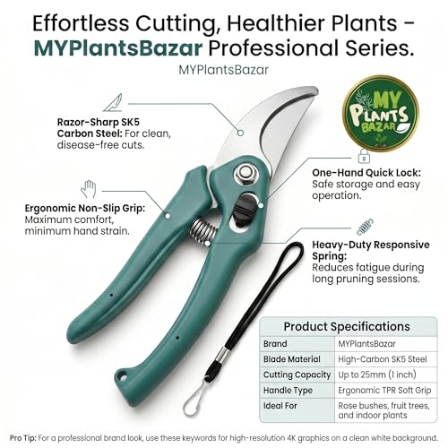Professional Bypass Pruner Cutter for Plants | Heavy Duty Plant Cutter for Garden | Garden Scissors for Branch Cutting | Pruning Shears with Stainless Steel Blade & Safety Lock | 21 cm - Image 3