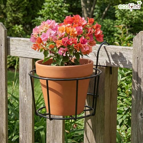 ecofynd 5 Pack Round Metal Hanging Flower Pot Stand For Railing planters, Gamla stand Pot Holder for Balcony decoration items outdoor, Plant stands for balcony, Flower pot stand indoor (Black, PS028) - Image 7