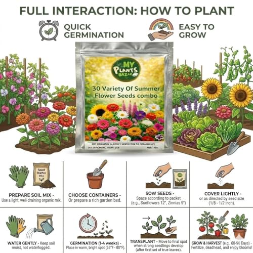 Summer Flower Seeds Combo Pack for Home Garden – 30 Varieties Mixed Flower Seed Kit for Balcony, Terrace & Outdoor Gardening | High Germination All Season Flower Seeds - Image 5