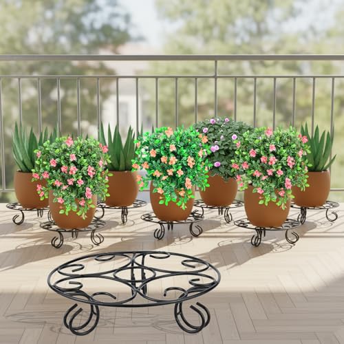 ORILEY Round Plant Stand Galvanised Metal Flower Pot Holder Gamla Support Corner Rack Outdoor Display Shelf for Home Garden Balcony Decoration - (Pack of 8, Black) - Image 10