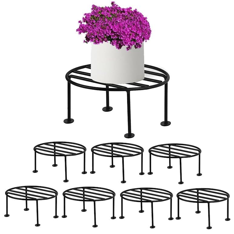 ORILEY Round Plant Stand Galvanised Metal Flower Pot Holder Gamla Support Corner Rack Outdoor Display Shelf for Home Garden Balcony Decoration - (Pack of 8, Black) - Image 6