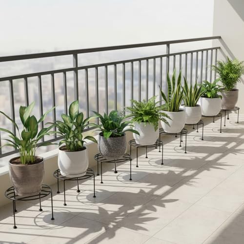 ORILEY 4 Pcs Round Plant Stand Galvanised Metal Flower Pot Holder Rust Resistant Gamla Support Corner Rack Outdoor Display Shelf for Home Garden Balcony Decoration (Black) - Image 9