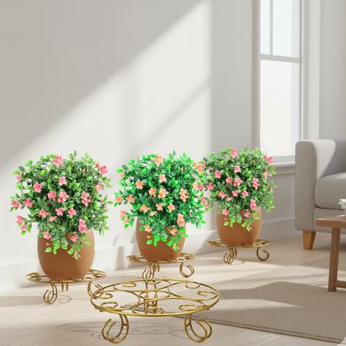 ORILEY 4 Pcs Round Plant Stand Galvanised Metal Flower Pot Holder Rust Resistant Gamla Support Corner Rack Outdoor Display Shelf for Home Garden Balcony Decoration (Black) - Image 23
