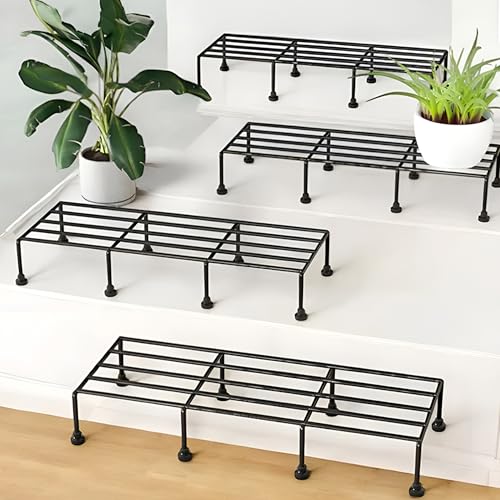 WonderStand TITAN Plant Stands (Set of 4) Plant Stand for Balcony Rust proof Metal Plant Stand for Living Room with 7 Layer Coating (Rectangle Black)