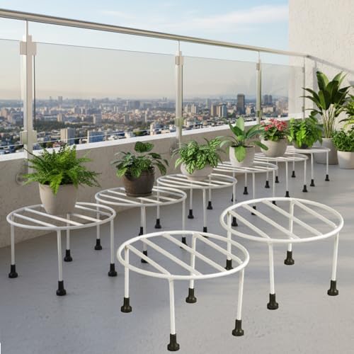ORILEY Round Plant Stand Galvanised Metal Flower Pot Holder Gamla Support Corner Rack Outdoor Display Shelf for Home Garden Balcony Decoration - (Pack of 8, Black) - Image 8