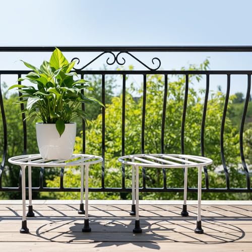 ORILEY Round Plant Stand Galvanised Metal Flower Pot Holder Gamla Support Corner Rack Outdoor Display Shelf for Home Garden Balcony Decoration - (Pack of 8, Black) - Image 29