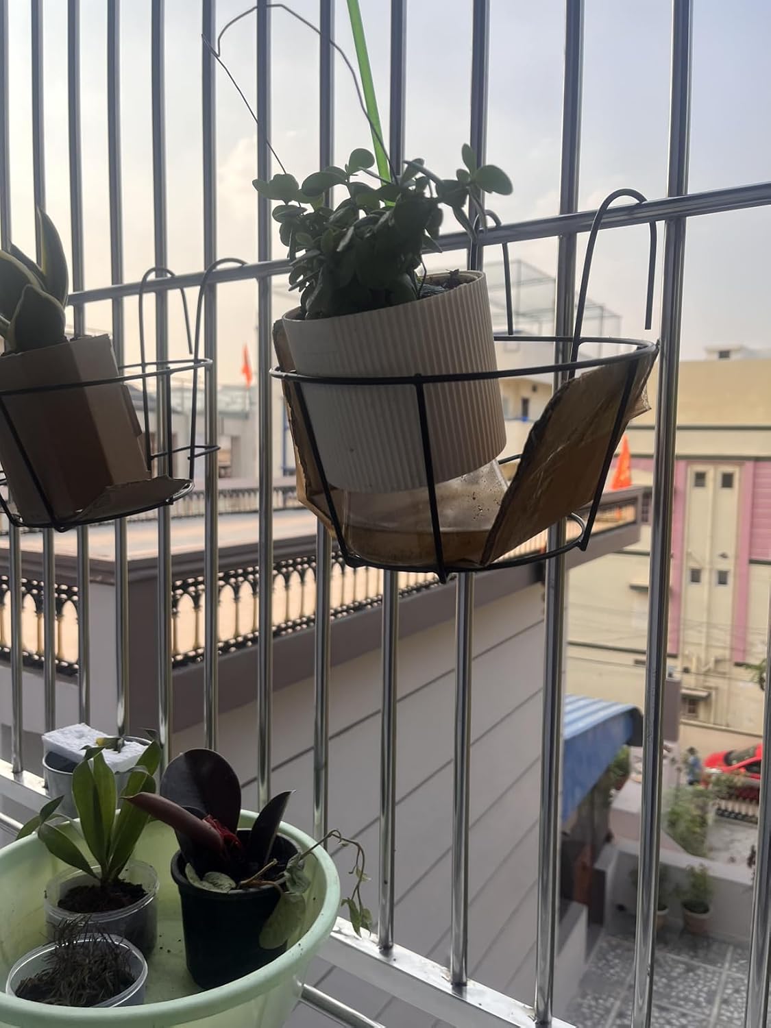 ecofynd 5 Pack Round Metal Hanging Flower Pot Stand For Railing planters, Gamla stand Pot Holder for Balcony decoration items outdoor, Plant stands for balcony, Flower pot stand indoor (Black, PS028) - Image 21